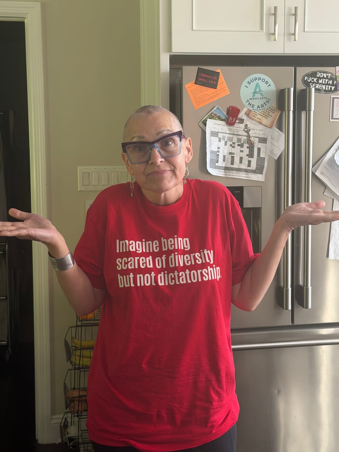 Customer photo review of Imagine Being Scared of Diversity But Not Dictatorship Unisex Tee
