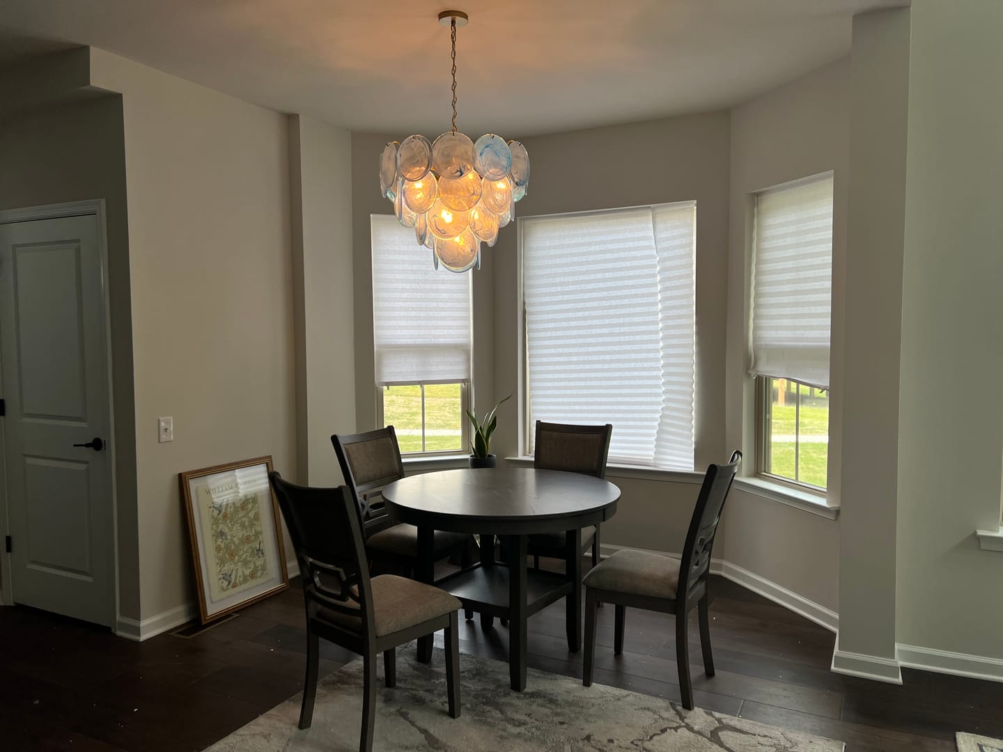 Customer photo review of Glam Blue Iridescent Swirl Glass Round Tiered Chandelier