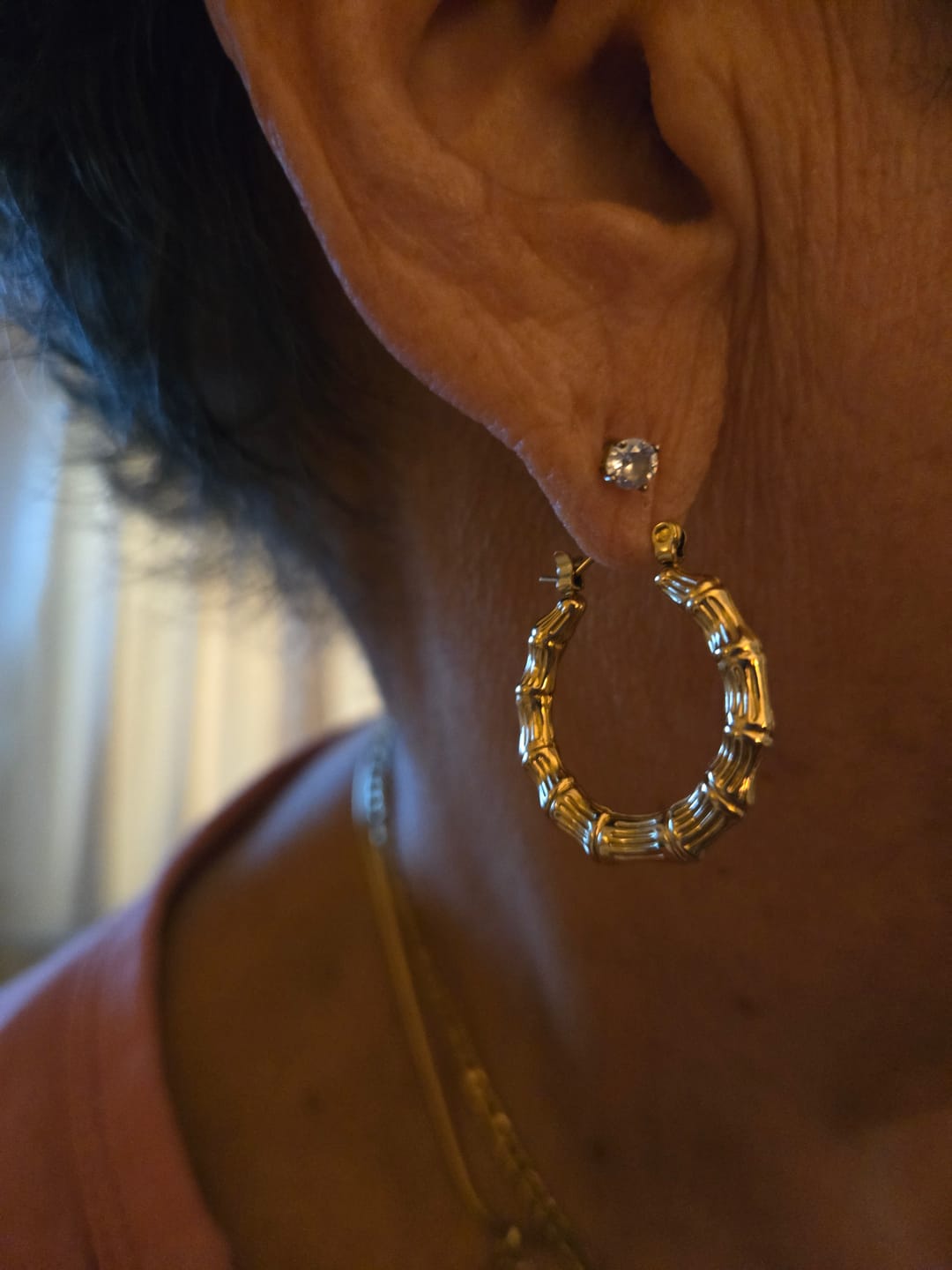 Customer photo review of Bamboo Hoop Earrings
