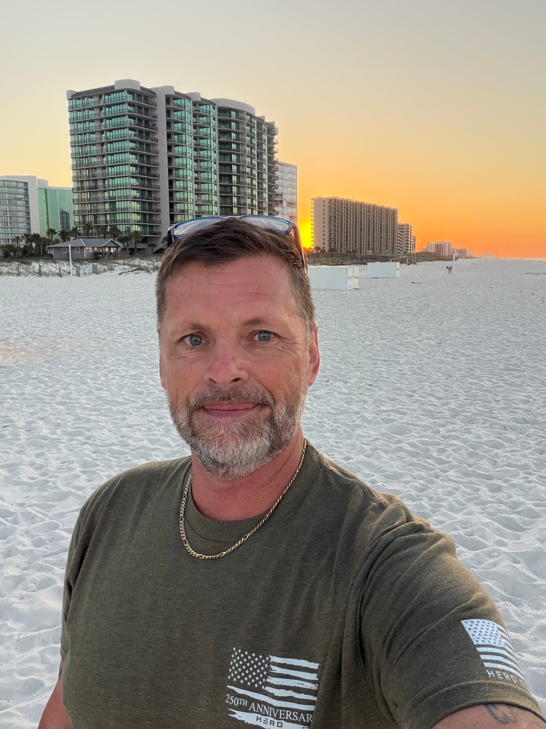 Customer photo review of USA 250th Anniversary- 250 Years Of Freedom Military Green Tee