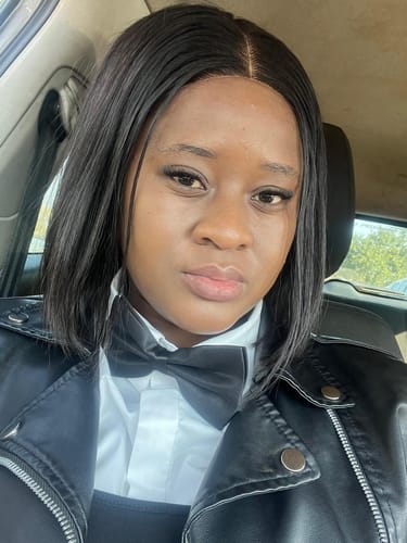 Customer photo review of Vietnamese Super Double Drawn Bone Straight 5x5 Glueless Closure 8" Natural Black Wig