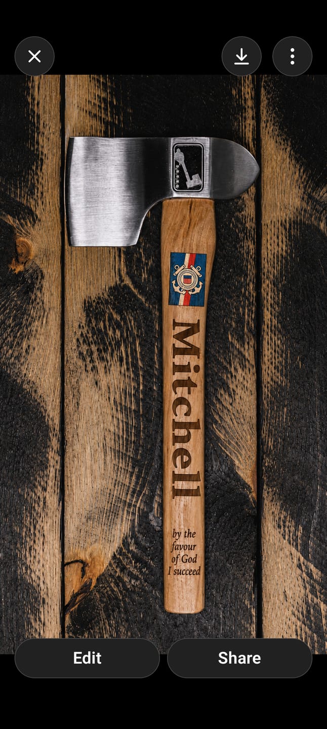 Customer photo review of The King of Diamonds Throwing Axe