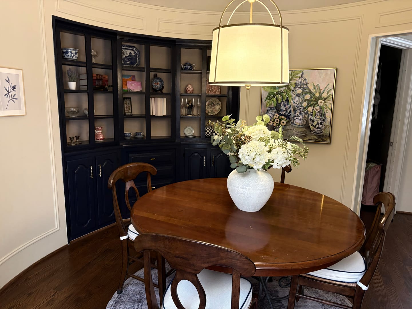 Customer photo review of 4-Light Distressed Gold White Linen Drum Lantern Pendant