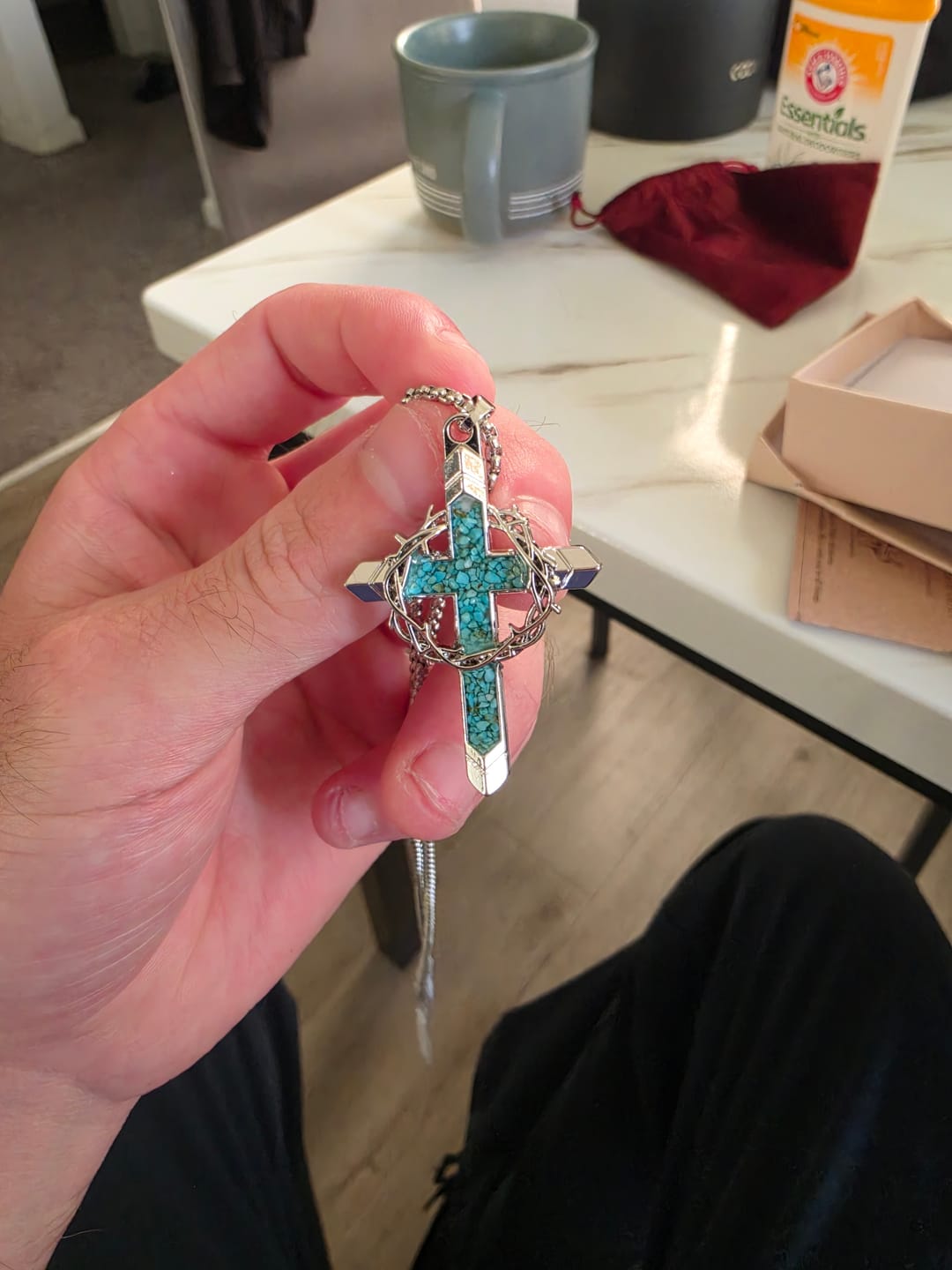 Customer photo review of FREE Today: Thorn-Wrapped Inlaid Cross Pendant Necklace: A Symbol of Christ’s Sacrificial Love