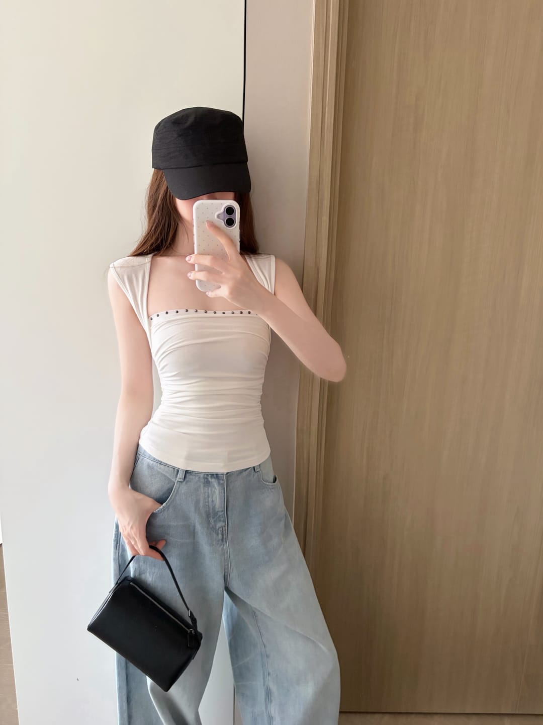 Customer photo review of IAMXIAA Studded Ruched Square Neck Tee