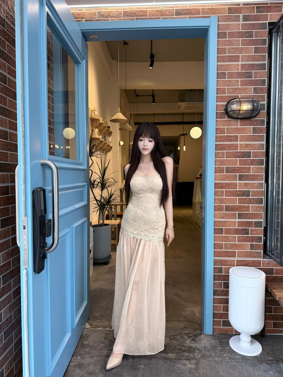Customer photo review of Hydrae Lace Halter Mermaid Maxi Dress