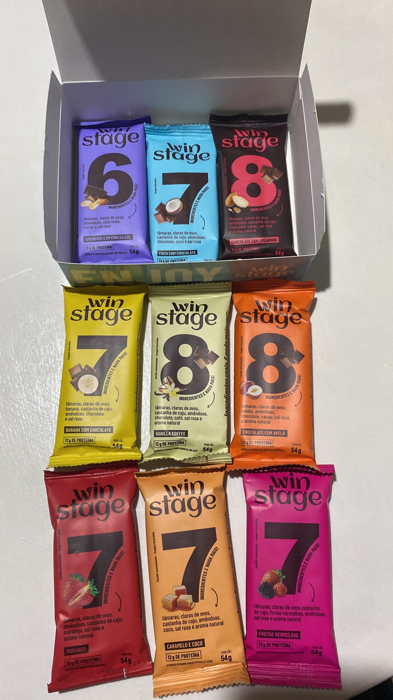 Customer photo review of Kit Degustação Barras de Proteína WinStage - 9 unidades