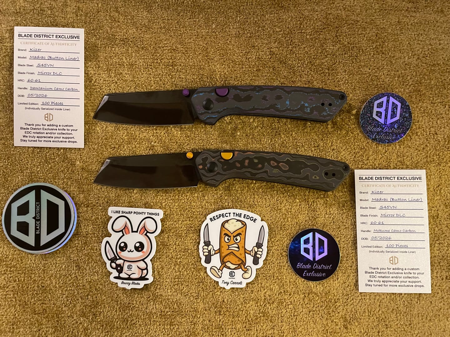 Customer photo review of Kizer Madrac Button Liner Lock Camo Carbon Mirror DLC S45VN BLADE DISTRICT EXCLUSIVE