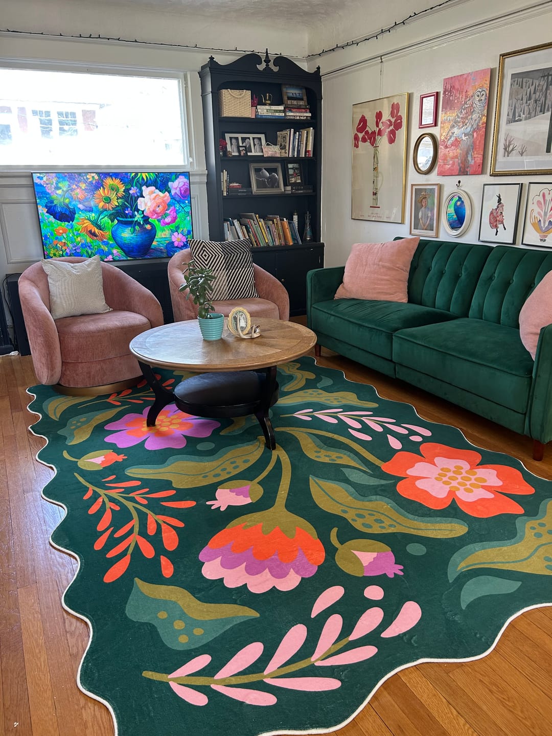 Customer photo review of Green Base Pink Floral Wavy Rug by Jessica Miller