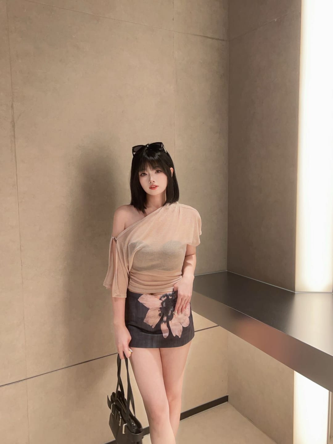 Customer photo review of Hydrae Sheer Drape Backless Off-Shoulder Top