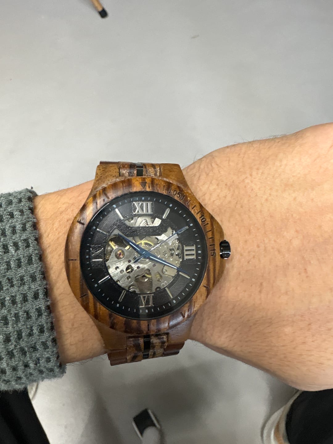 Customer photo review of The Mechanical - Zebra & Walnut Wood Watch