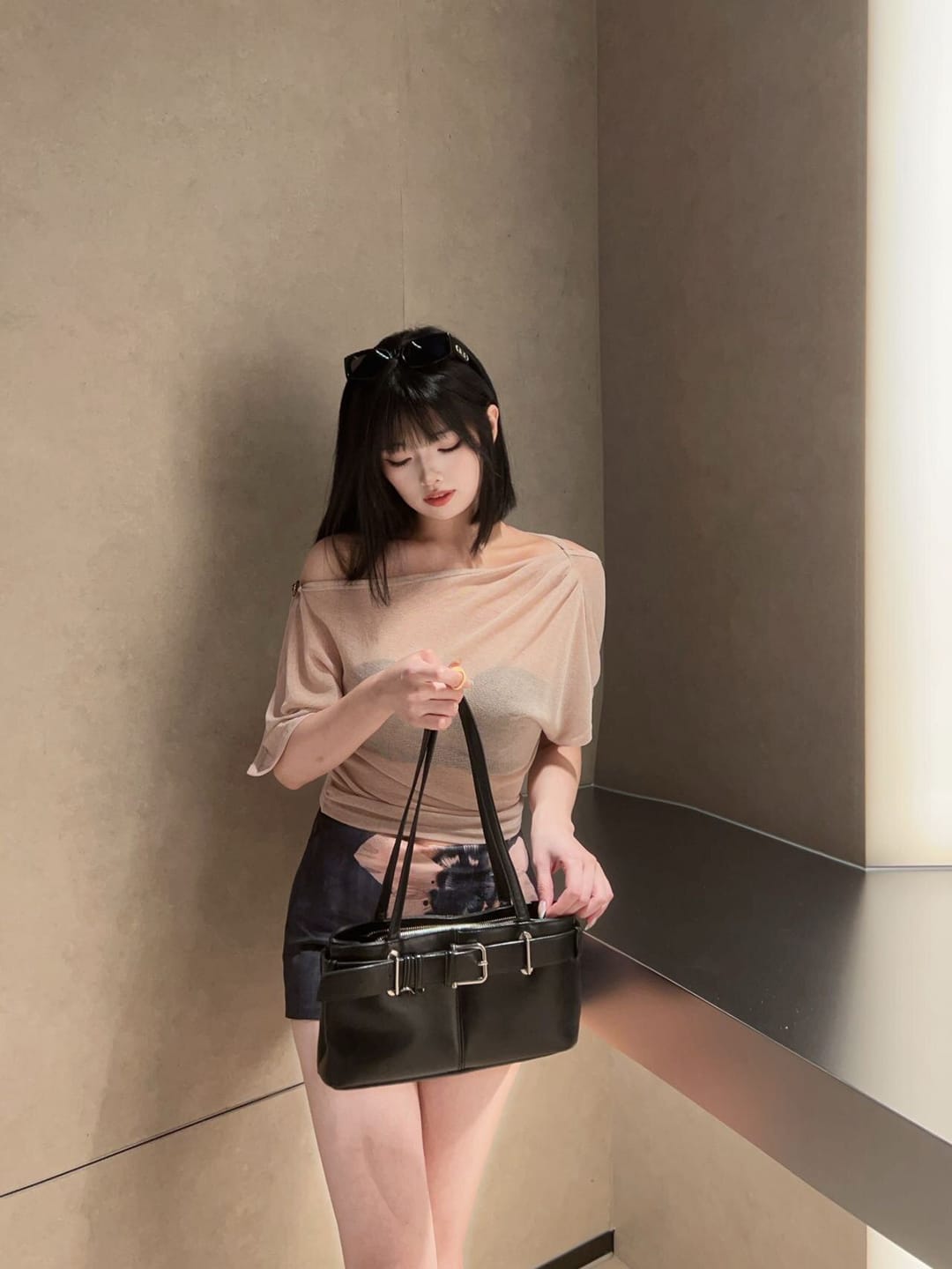 Customer photo review of Hydrae Vintage Bloom Low-Rise Satin Mini Skirt