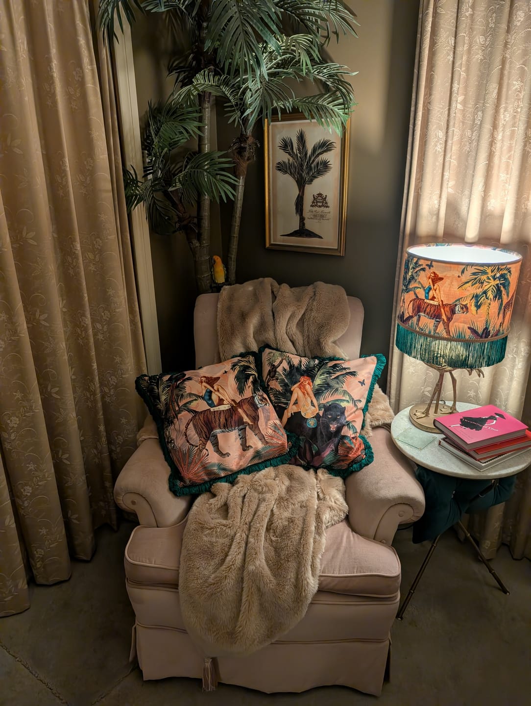 Customer photo review of Queen K Jungle Print Pink Cushion with Fringe