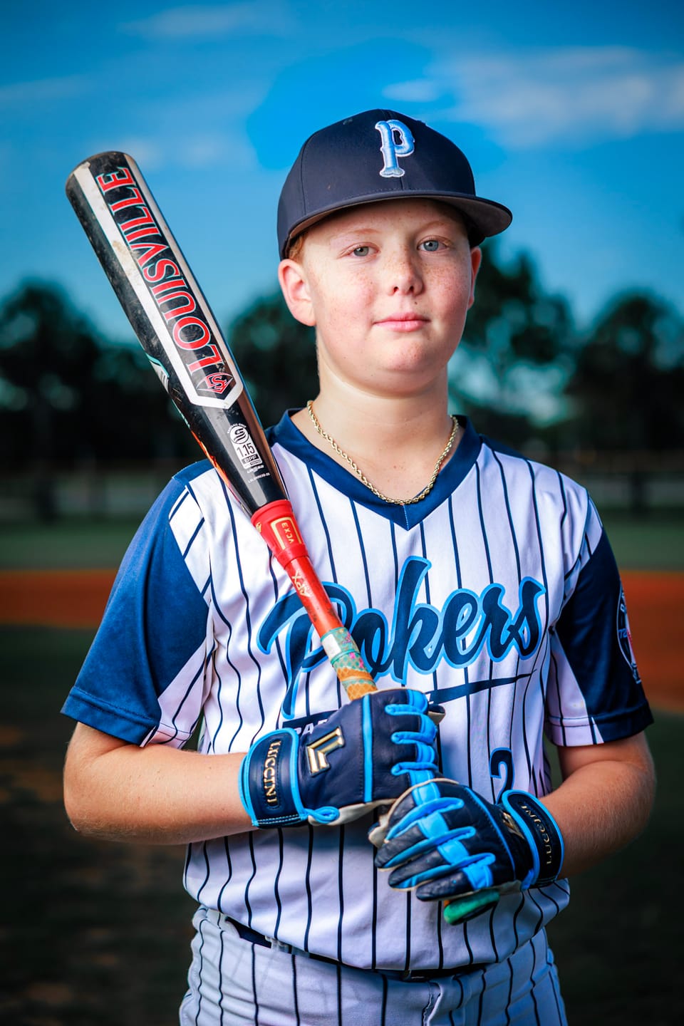 Customer photo review of Batting Gloves - Navy/Carolina/White Palm