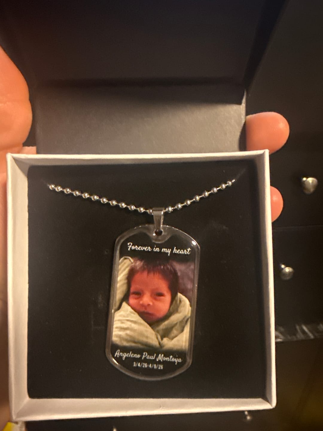 Customer photo review of Custom Name Dog-tag  Memorial Necklace Gift