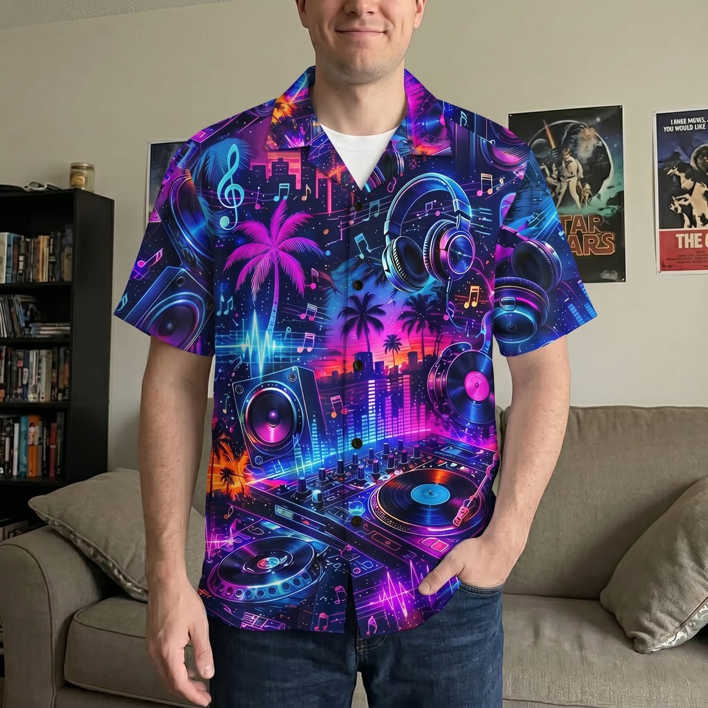 Customer photo review of DJ - Personalized Hawaiian Shirt, Gifts For Music Lovers
