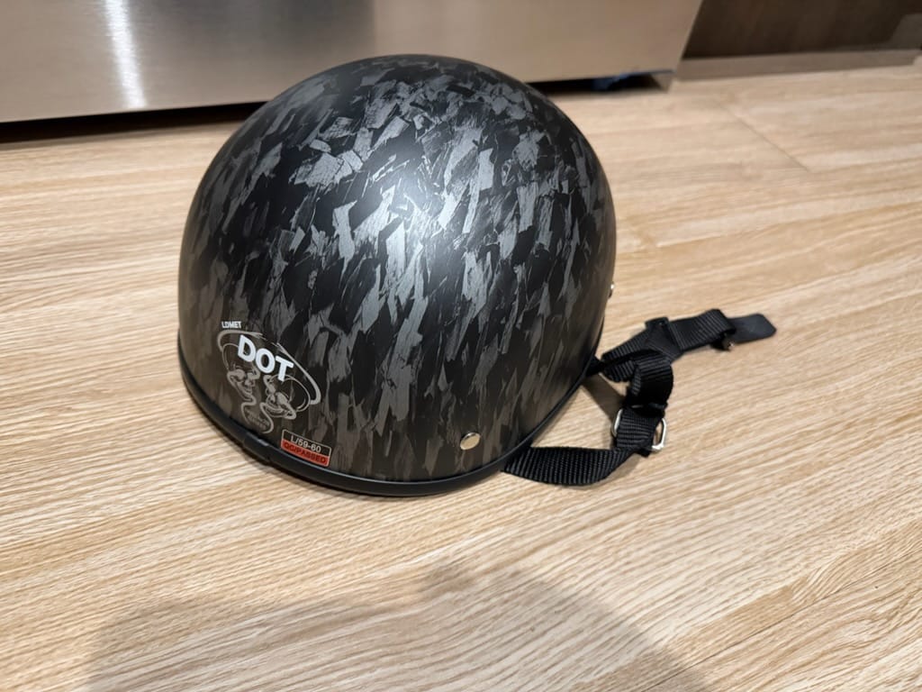 Customer photo review of Carbon Fiber Lightweight SOA Style DOT Beanie Helmet