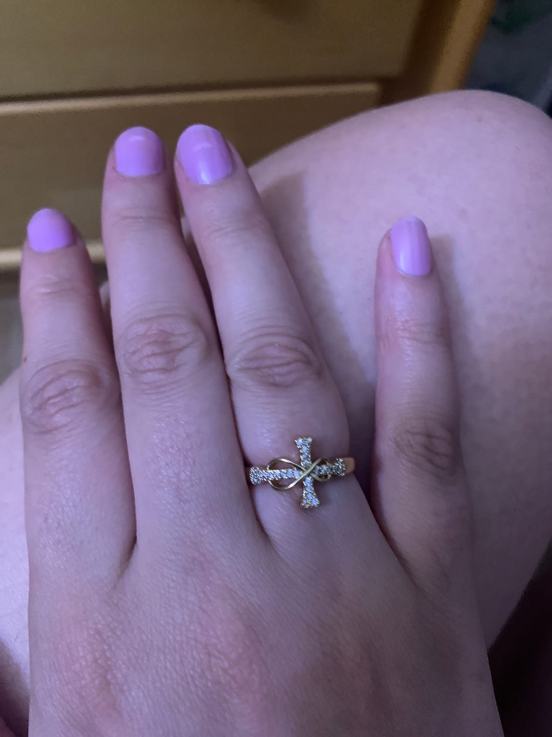Customer photo review of Christianartworkshop Golden/Silver Mobius Cross Ring: Carry His Grace in Daily Wear