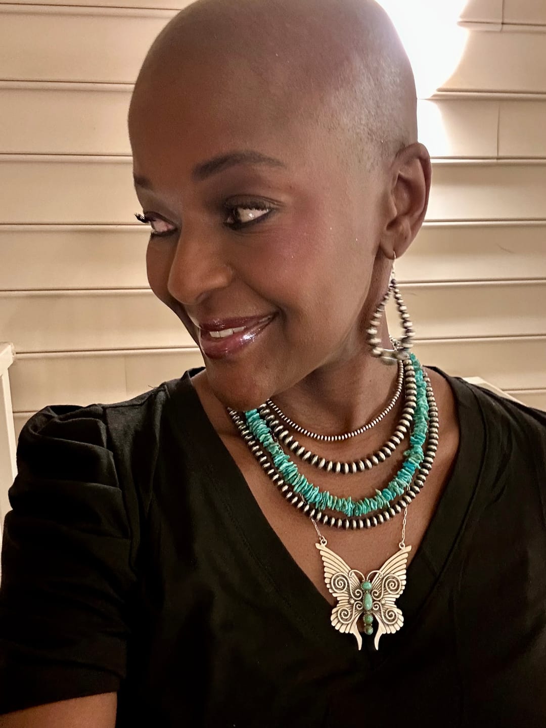 Customer photo review of Handmade Sterling Silver Kingman Turquoise Butterfly Necklace "Signed Nizhoni"