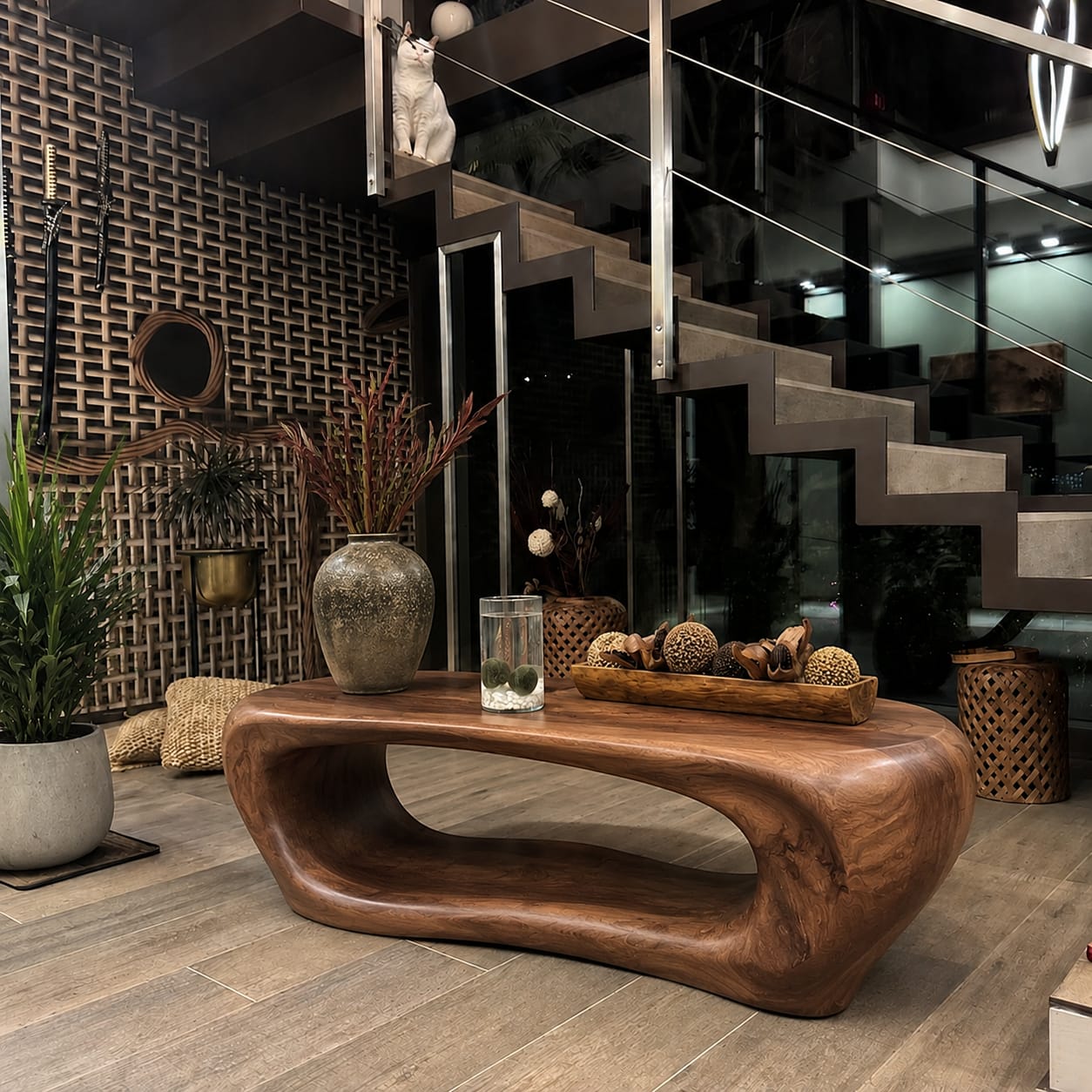 Customer photo review of Modern Wooden Coffee Table with Slatted Open Shelf for Home Decor