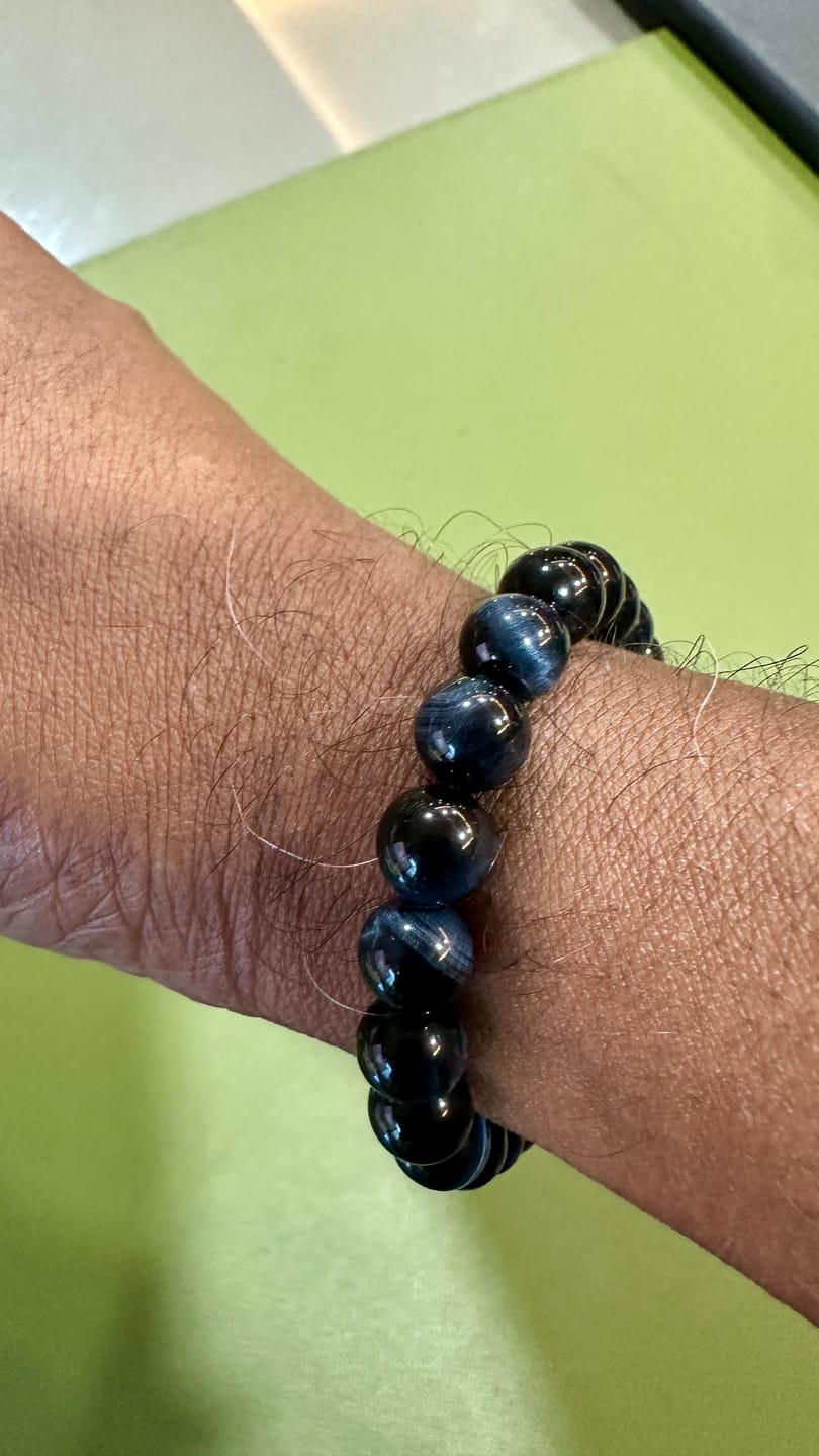 Customer photo review of Natural Blue Tiger Eye Bracelet – Collection Grade Gemstone for Strength, Focus & Protection (Unisex Beaded Jewelry)