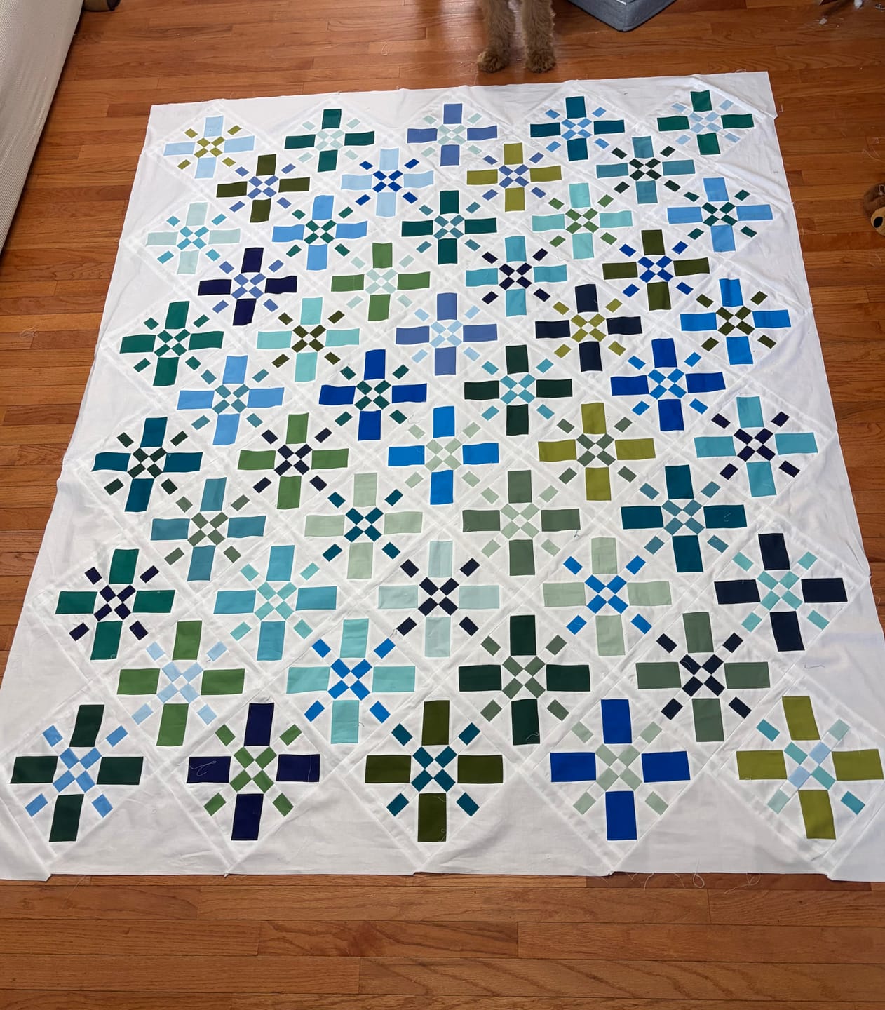 Customer photo review of Positive Vibes in Sea Glass Precut Quilt Kit Featuring Riley Blake Confetti Cottons