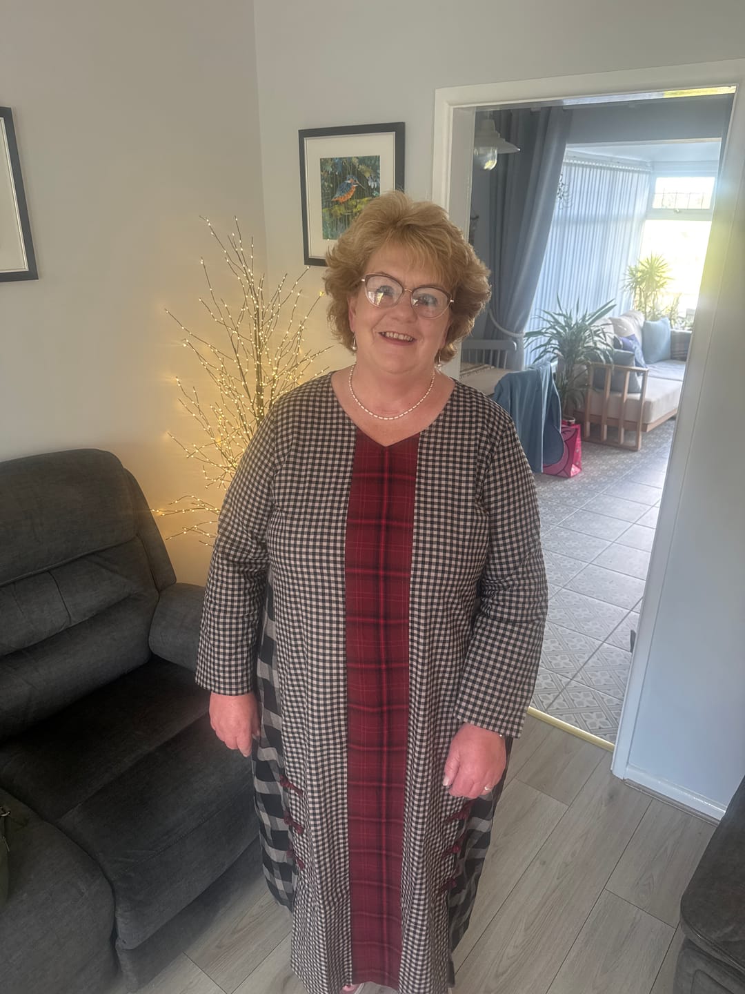 Customer photo review of Plus Size Different Colored Plaid Retro Cotton Linen Dress