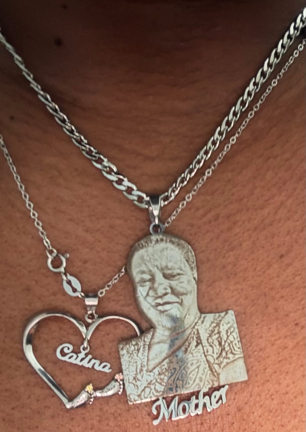 Customer photo review of Custom Photo Engraved Pendant Necklace