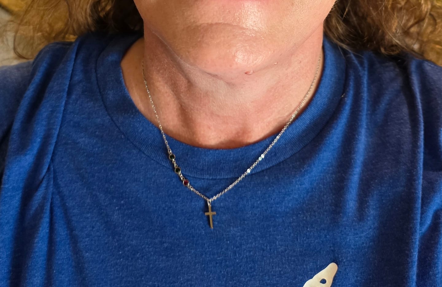 Customer photo review of Dainty Cross and Birthstone Necklace