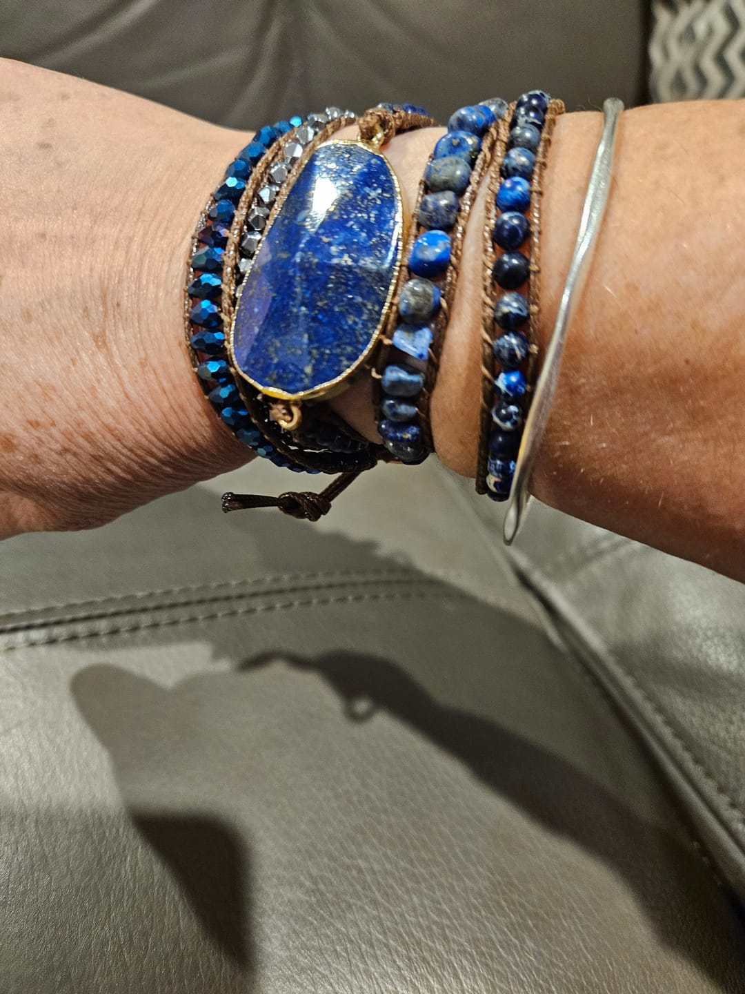 Customer photo review of Natural Lapis Lazuli & Blue Jasper Vegan Wrap Bracelet