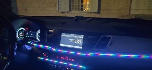 Customer photo review of Vgetting For Tesla Model 3 Y S X Car Ambient Lights 10 in 1 Footwell Universal RGB Atmosphere Lamps USB APP Remote Cigar Lighter