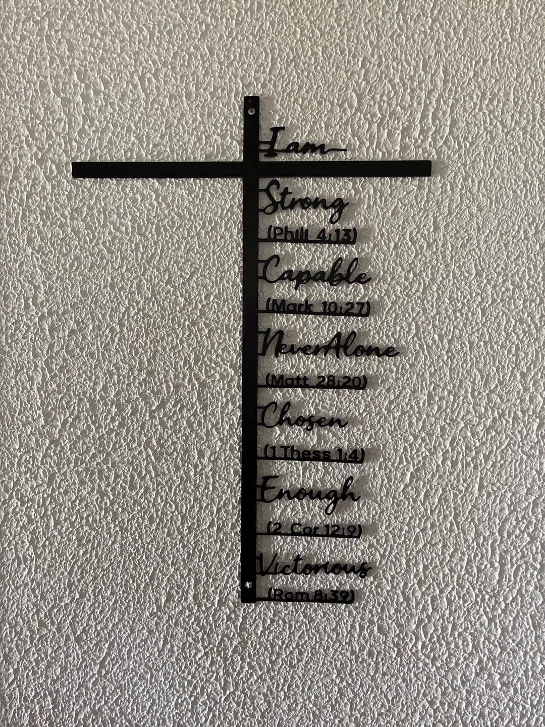 Customer photo review of Christianartworkshop Biblical Verse Cross Metal Wall Decor: Daily Faith Reminder