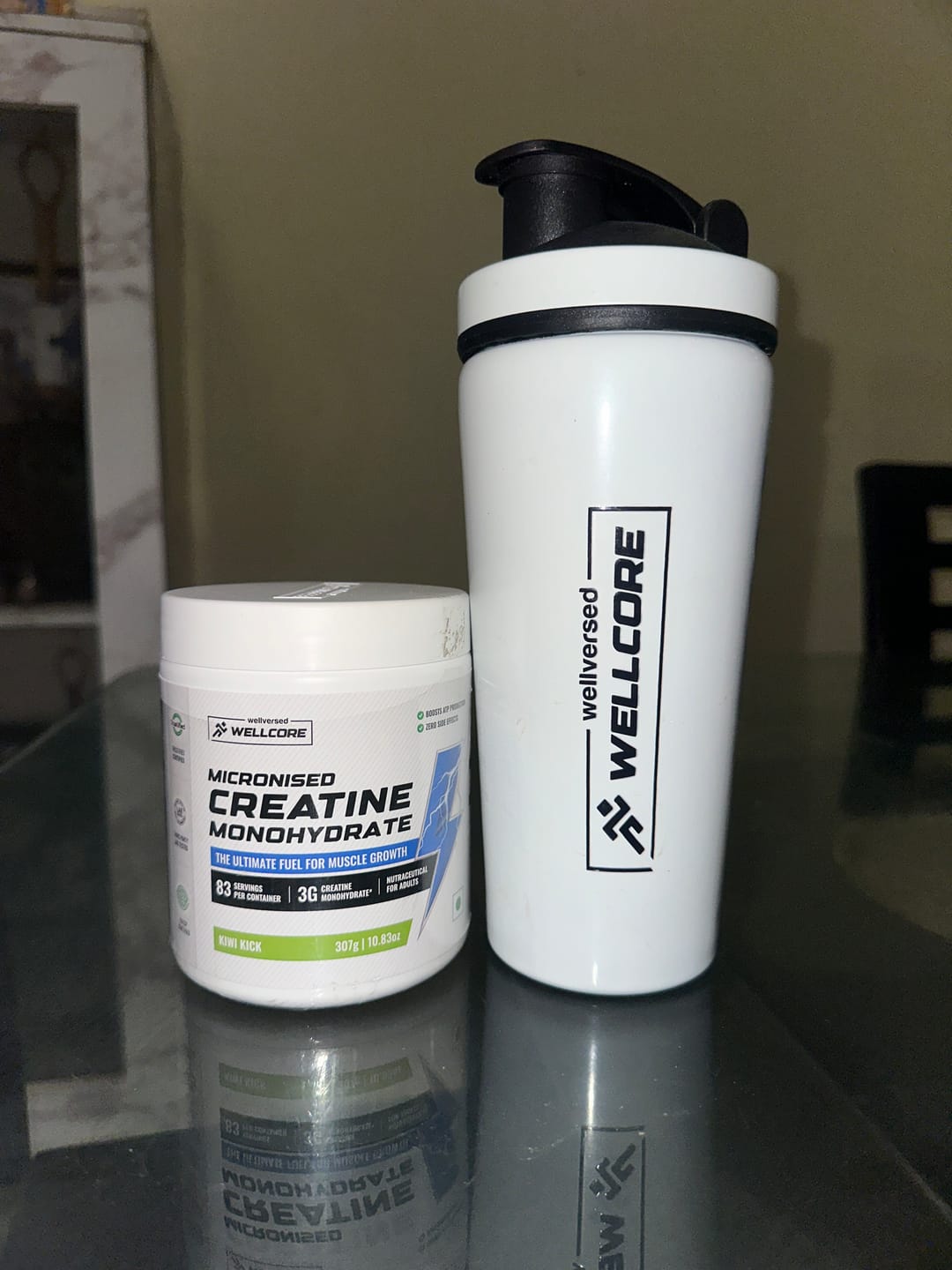 Customer photo review of Wellcore - Micronised Creatine Monohydrate (83 Servings, Kiwi Kick) + Premium Steel Shaker