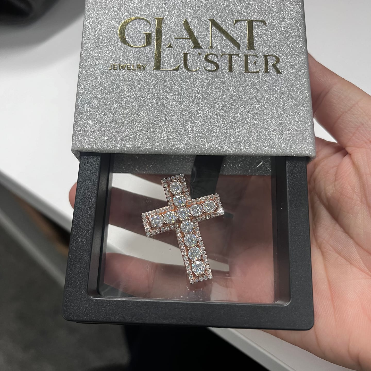Customer photo review of Micro Flooded S925 Silver VVS Moissanite Cross Pendant