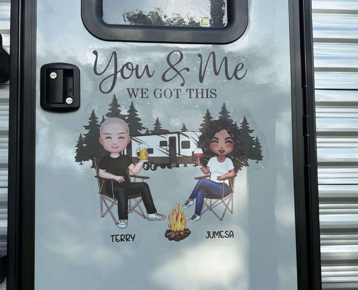 Customer photo review of Camping Partners For Life Doll Couple Sitting Personalized RV Decal