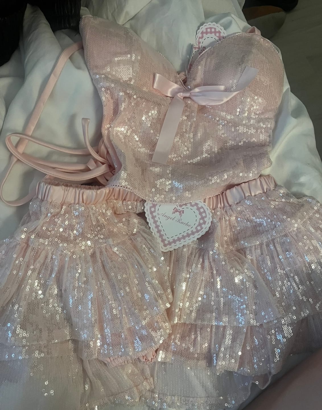 Customer photo review of Rosette Fairy Dust Sequin Mini Skirt + Petticoat (Pink)