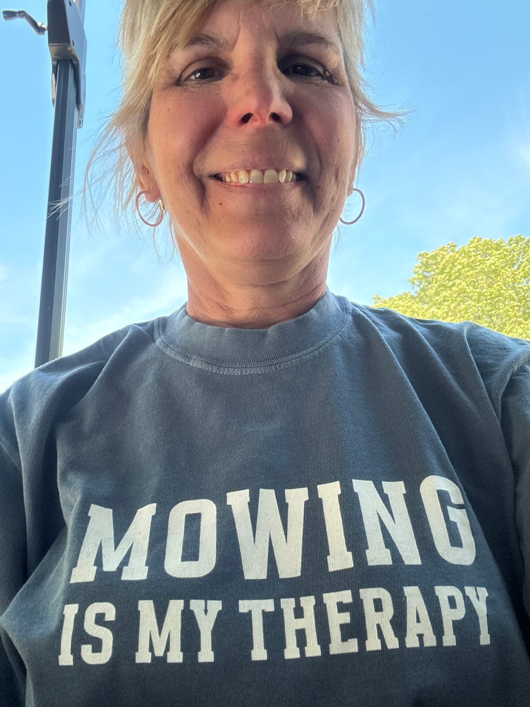 Customer photo review of Mowing Is My Therapy T-Shirt