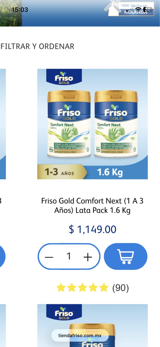 Customer photo review of Friso Gold Comfort Next (1 A 3 Años) Lata Pack 1.6 Kg