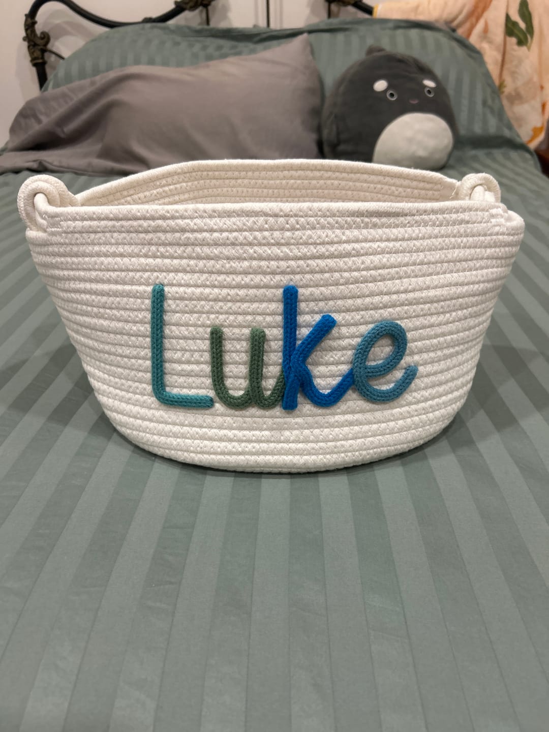 Customer photo review of Baby Knits™  Multicolor Personalized Knitted Basket
