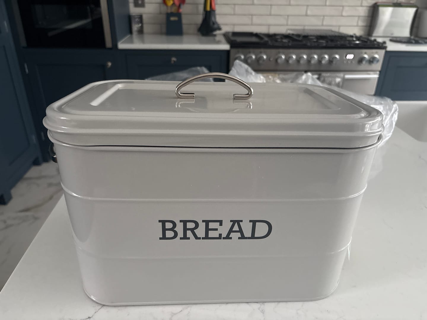 Customer photo review of Living Nostalgia French Grey Bread Bin