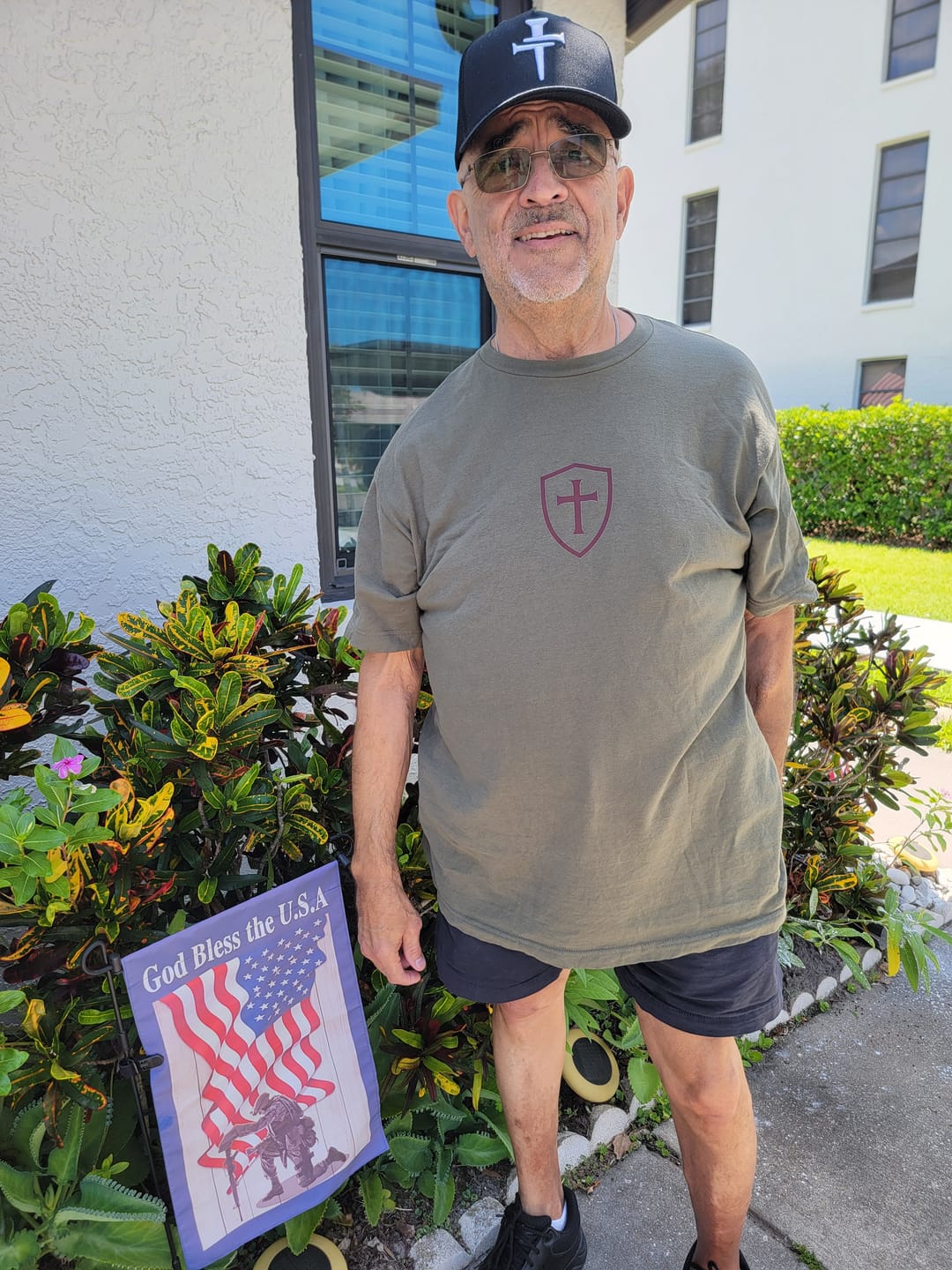 Customer photo review of DGO Cross of Nails Embroidered Trucker Hat