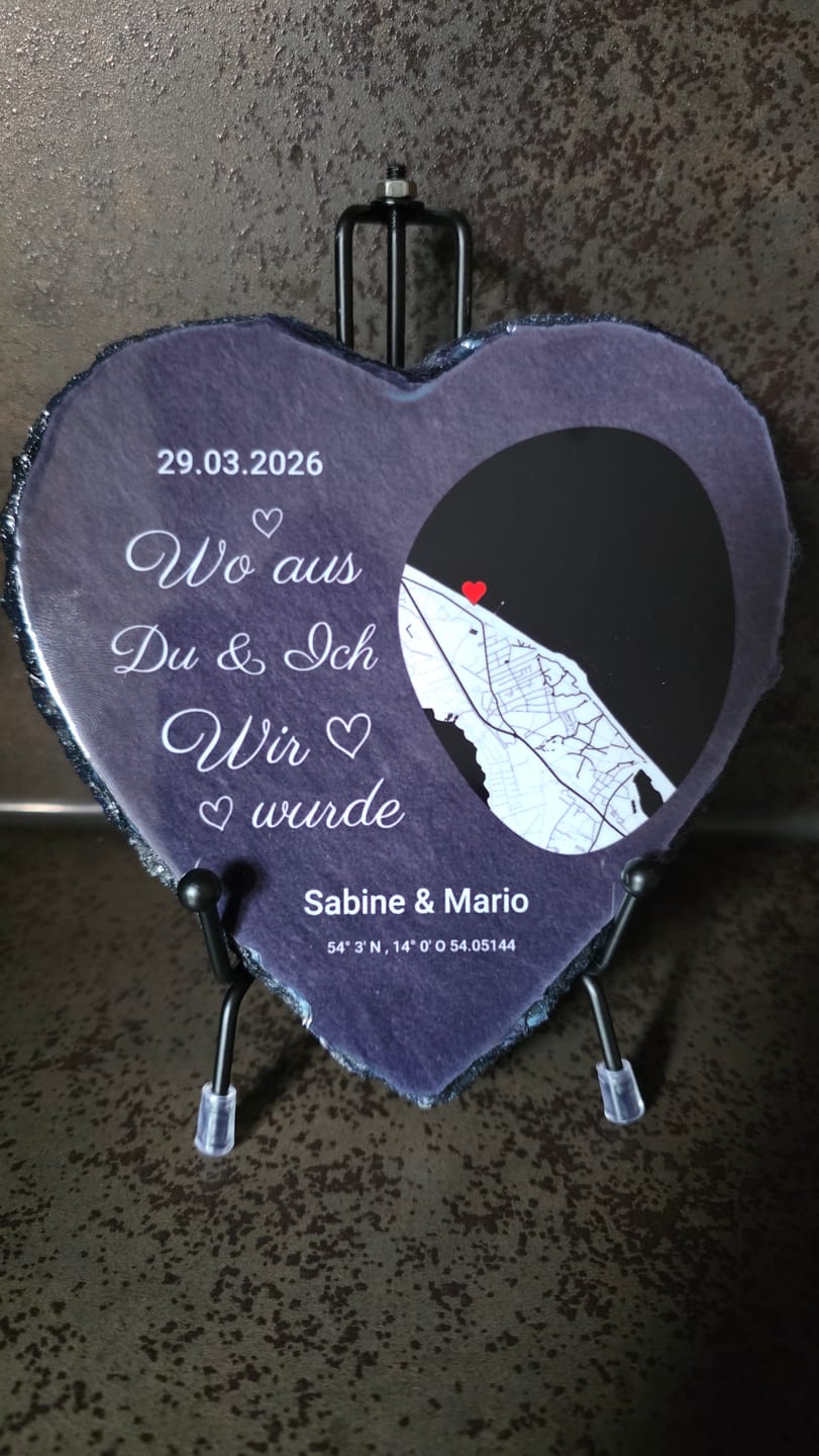Customer photo review of Wo alles begann - Personalisiertes Schieferherz (15x15)