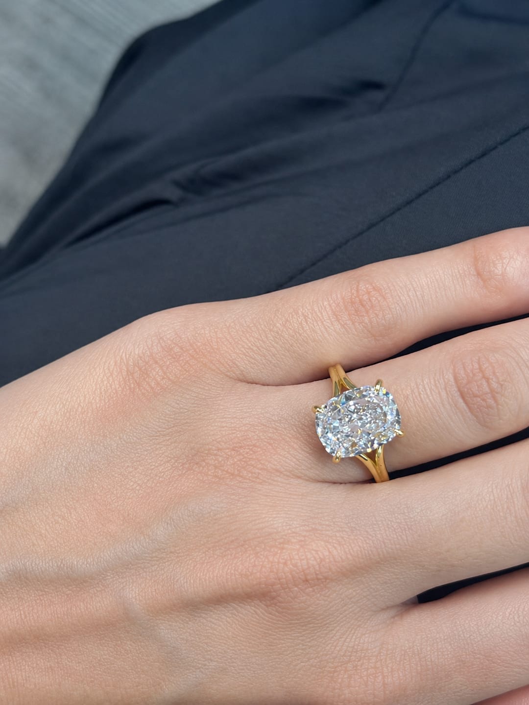 Customer photo review of S925 5.5Ct Cushion Cut Split Shank Engagement Ring Gold Plated Hidden Halo Bridal Ring For Everyday Wear
