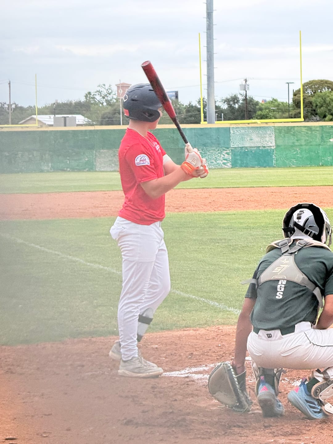 Customer photo review of Batting Gloves – White/Orange/Navy/White Palm
