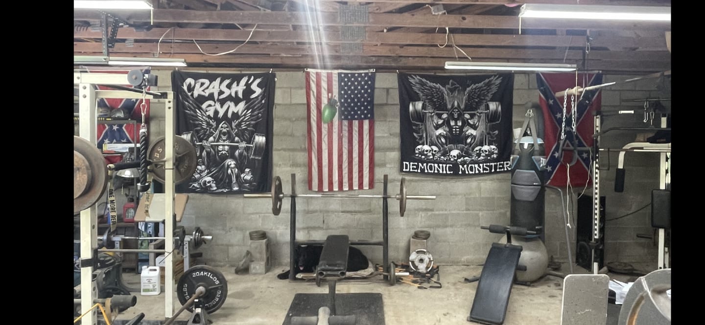 Customer photo review of Custom Gym Flag Banner Welcome to Weight Lifting Hell 11344