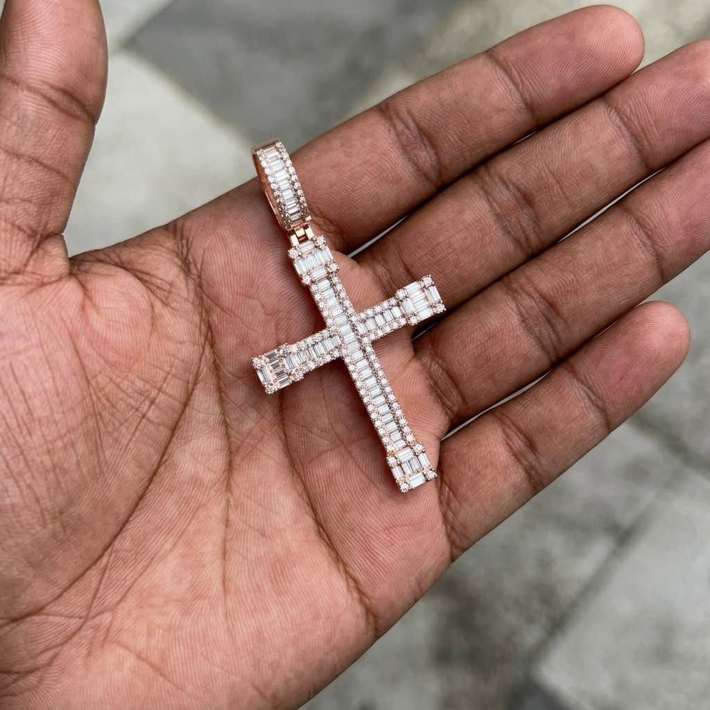 Customer photo review of GL VVS Baguette Diamond Hip Hop Iced Out Christian Jesus Cross Pendant