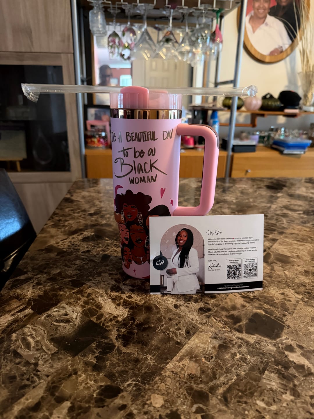 Customer photo review of Limited Edition "Crème Brûlée" Pink FlowSip™ Insulated Tumbler – Pinklomein x Cecilia's House