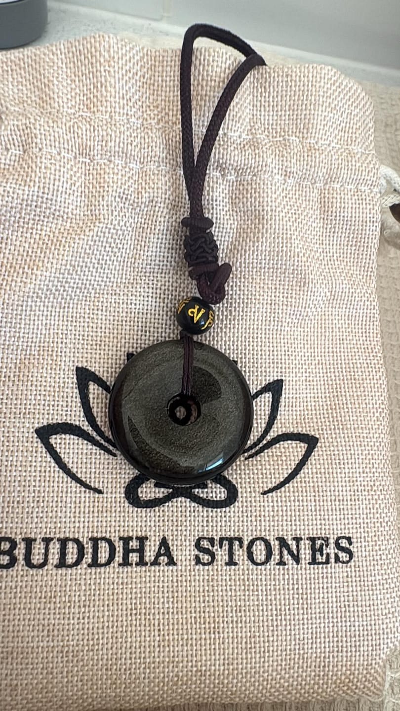 Customer photo review of Buddha Stones Tibetan Obsidian Protection Necklace
