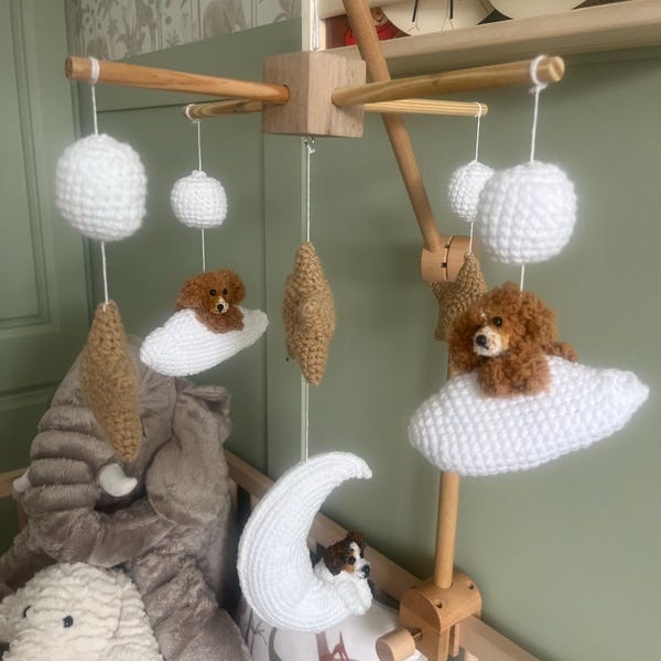 Customer photo review of Custom Pet Crochet Baby Mobile – Personalized Dog & Cat Nursery Decor with Moon, Stars & Clouds, Handmade Baby Shower Gift