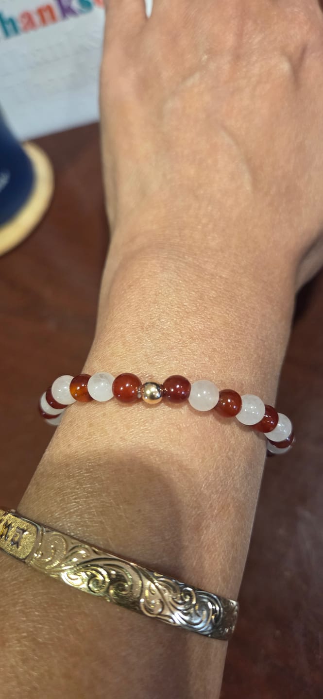 Customer photo review of Rose Quartz and Carnelian Crystal Beaded Bracelet With Real Gold - Reconciliation